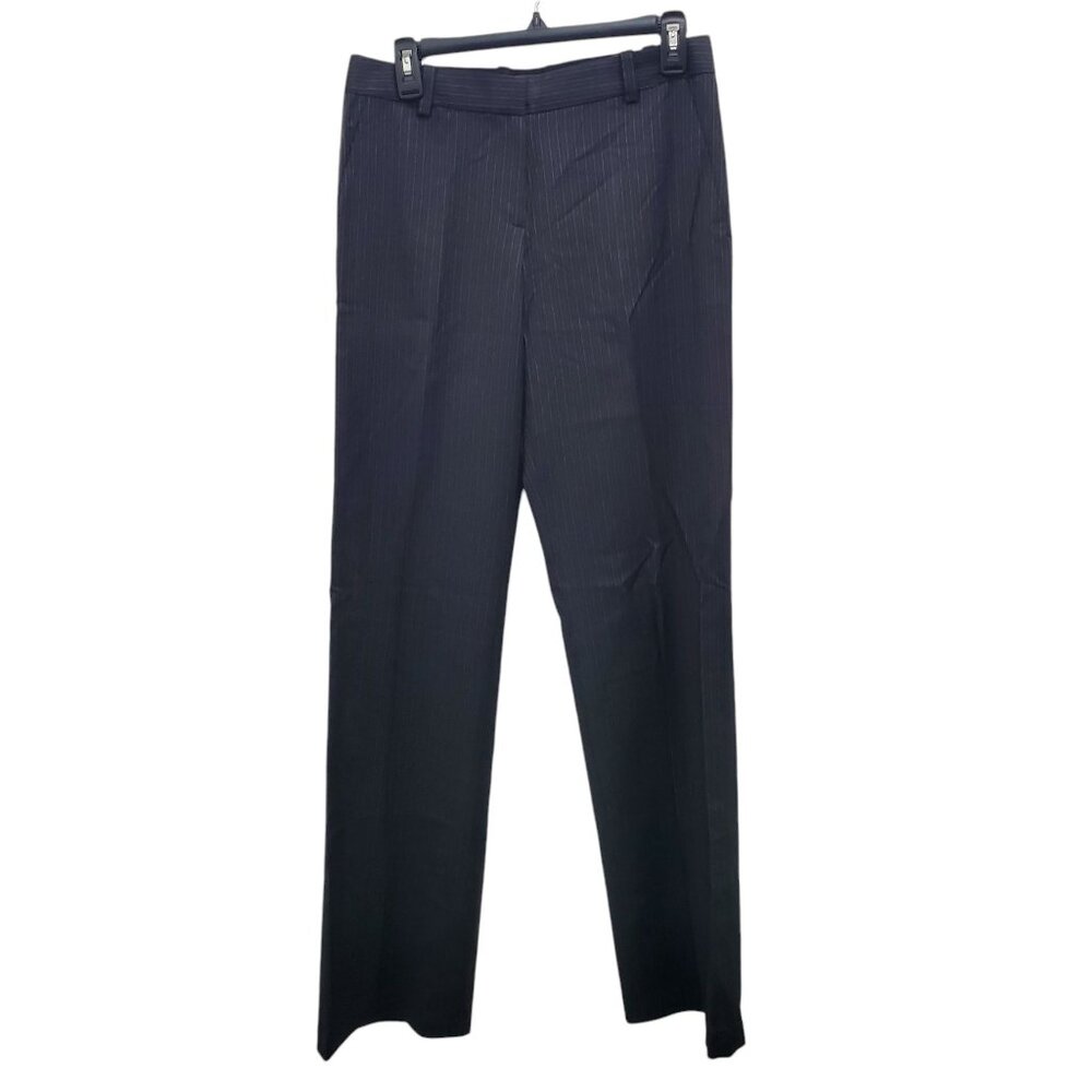 DKNY Womens Y2K Black Tan Pinstripe Wool Blend Flat Front Dress Pants Trousers 6